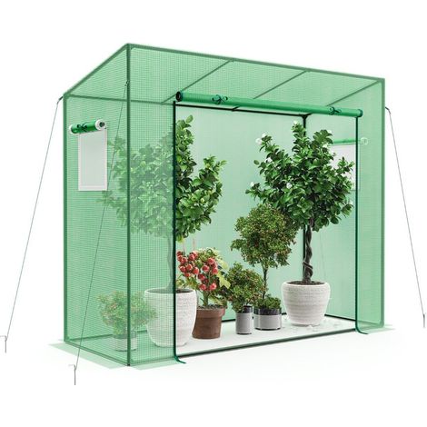 Gewachshaus mit aufrollbarer tur 2 netzfenstern foliengewachshaus 200 x 77 x 169 cm grun