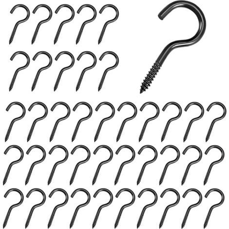 Ganci a vite neri, 40 pezzi, ganci da soffitto in acciaio inox per appendere piante, decorazioni artistiche, chiavi (M4-60mm) (1/4)