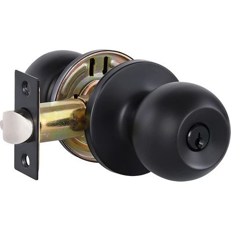 Matte black door handle with lock and key, indoor/outdoor door handle, suitable for bedrooms or bathrooms, entrance door lock. Suitable for door thicknesses of 50mm-70mm. (1/3)