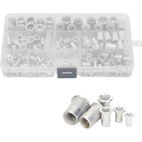 Kit 165 pièces écrous à sertir en aluminium M3-M10, insert fileté pour fixation, assortiment rondelles et rivets (1/5)
