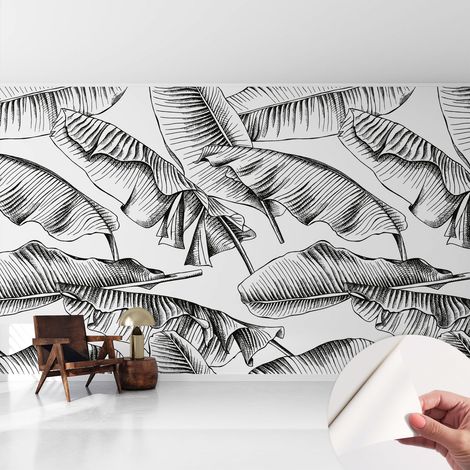Papier peint autocollant avec imprimé pour décoration intérieure pour rénovation a motif Feuilles de bananier 416x254 cm (1/5)