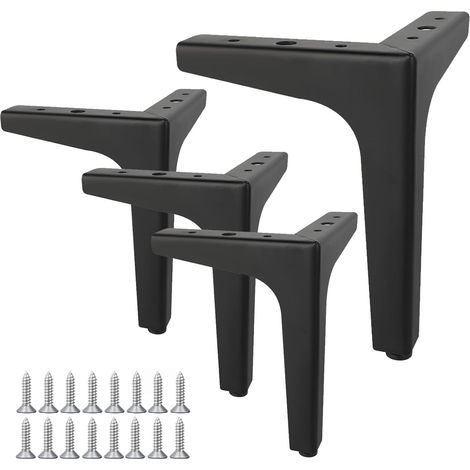 4 Pieds de meuble,13 cm,Métal,Noir,Charge 800 kg,Épaisseur 1,8 mm,Anti-rayures,Pour canapé,Table,Buffet (1/5)