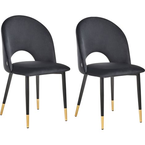 Set di 2 Sedie da Pranzo in Velluto Nero Gambe Nere Retro Glamour Magalia