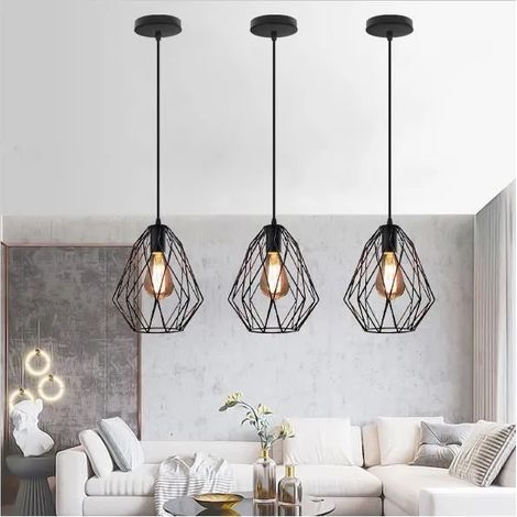 3PCS Lustre Suspension Industrielle Salon Noir Plafonnier Luminaire Vintage Fer Forge Style Edison pour Salon Chambre (1/4)