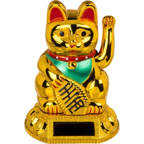 Figurine solaire chat porte bonheur or (1/2)