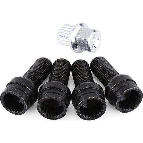 Écrou pour boulon de roue de voiture, 4 + 1 M14 x 1,5 mm, boulon de roue en acier noir et jeu d'écrous de verrouillage (1/5)