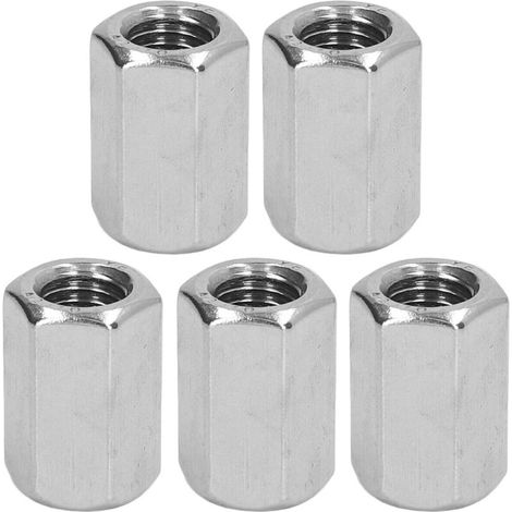 M12 x 1.75 19 L30mm Hexagonal Connecting Nut, 5 Pieces, Stainless Steel, Rustproof, 6 Sides, Long Shank for Installation (1/5)