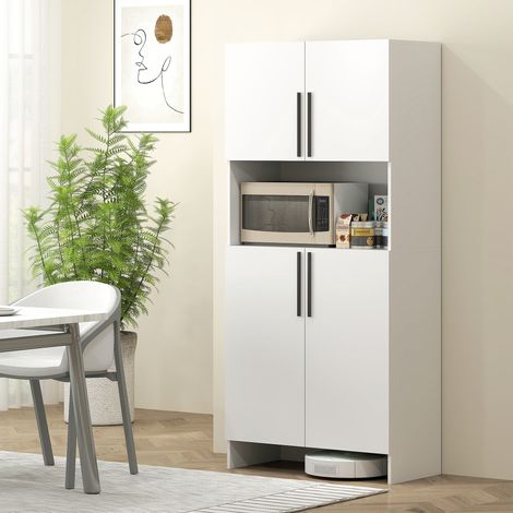 Mobile da cucina, mobile dispensa per cucina, soggiorno, sala da pranzo, armadietti, ripiani, ripiano per microonde, truciolato, bianco
