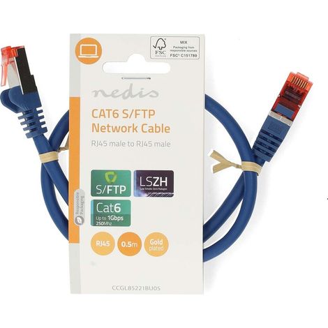 Nedis CAT6-Netzwerkkabel / RJ45 Stecker / RJ45 Stecker / S/FTP / 0.50 m / Rund / LSZH / Blau / Label