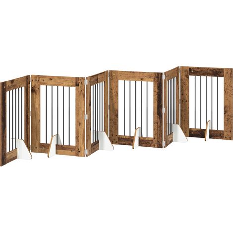 vidaXL Foldable Dog Gate with Stands 6 pcs Old Wood 362 cm