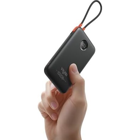 Batterie Externe 10000 mAh Ultra Mince QC 22,5W Power Bank Charge Rapide avec Câble USB C Intégré PD 20W Compatible avec 16 15 24 23 22 Noir (1/5)