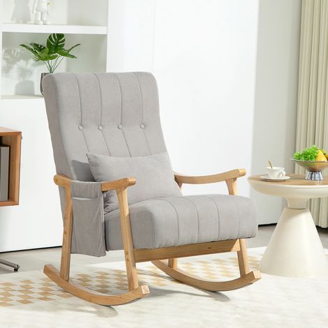 Schaukelsessel mit Seitentasche und Lendenkissen Grau OKMYHOME (1/4)