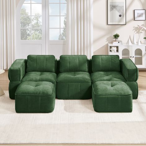 Canapé modulable en U 3 places 271x162x67 cm polyester vert, 2 poufs, pour salon spacieux – MEUBLIV (1/5)