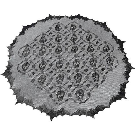 Nappe d'Halloween noire à motif tête de mort et dentelle créative, 102 x 102 cm, réutilisable, pour une ambiance festive (1 pièce). (1/5)