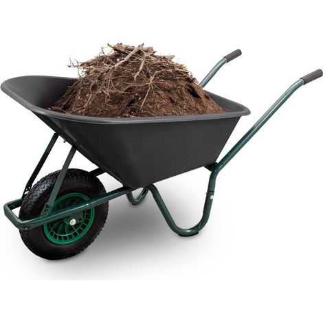 Schubkarre 100L Schubkarren Schiebkarre Bauschubkarre mit PVC Wanne und Luftreifen bis 250kg (Schubkarre mit PVC Mulde Schwarz) (1/5)