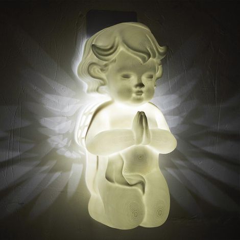 Engelsfiguren, 3D-gedruckte LED-Tischlampe aus Kunstharz, Nachtlicht fürs Kinderzimmer, sanftes Licht, 8 cm hoch, USB-Anschluss, Weiß