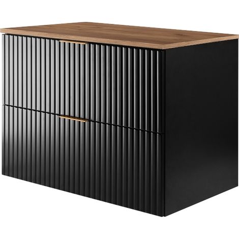 Waschtischunterschrank Flow - 80 cm - Schwarz - Modernes Design - Elegante gerillte Fronten (1/5)