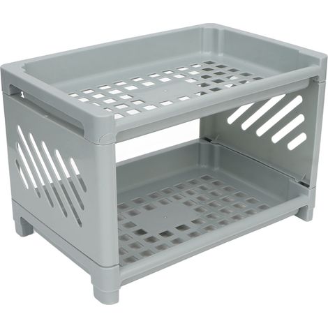 Organiseur de bureau, étagère de rangement à 2 niveaux en polypropylène ajouré, pour table de salle de bain ou bureau. (1/5)