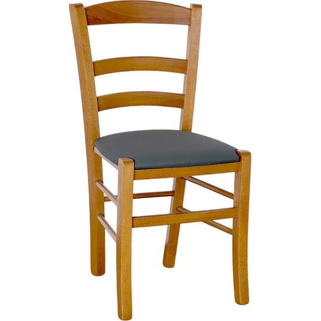 Sedia legno paesana noce chiaro con seduta similpelle antracite