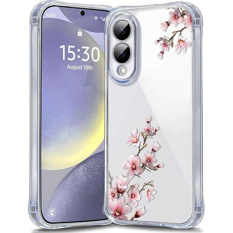 Coque pour Samsung Galaxy S25 Edge, dos transparent, motif fleurs de pêcher (1/5)