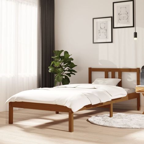 Lit adulte Contemporain Cadre de lit Marron miel Bois massif 90x200 cm 43410 (1/5)