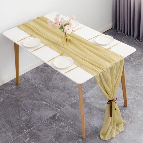 Chemin de Table en Mousseline de Soie Triomphe- Décoration de Table de Mariage - Décoration d'anniversaire - Doré - 300 x 70 cm - Moderne (1/5)
