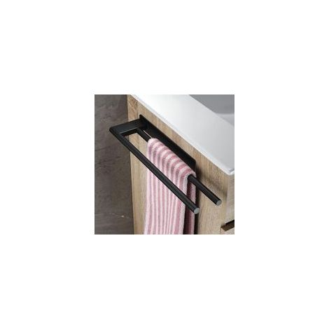 Porte-Serviettes Double 39CM Porte Serviettes de Salle de Bain Porte-Serviettes Mural Auto-adhésif sans Perçage Porte-Serviettes de Cuisine en Acier Inoxydable, Noir (1/4)