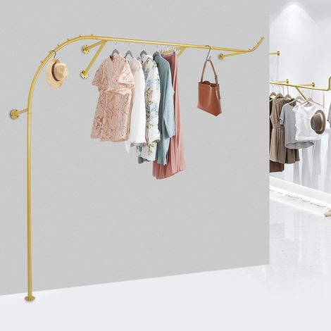 Industrial Pipe Gold Clothing Rack, Wall Mounted Clothes Rack, Heavy Duty Gold Pipe Clothing Rack, Closet Rods for Hanging Clothes (1/5)