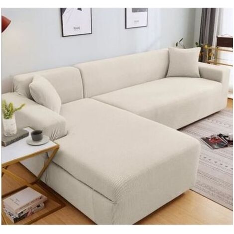 Luxuriöser, weicher Polyester-Ecksofabezug für 3+2-Sitzer-Ecksofas in L-Form – Weiß (1/5)