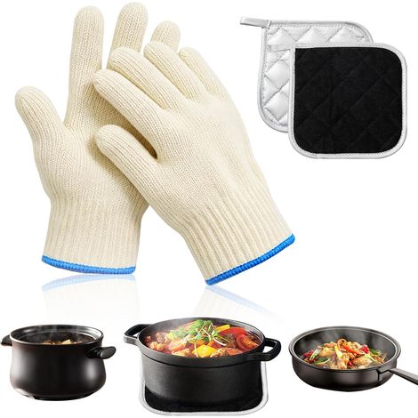 Gant Four Anti Chaleur avec Manique, Antidérapant Gant Anti Brulure Cuisine Coton Tricoté Épais Gants Cuisine Anti Chaleur Intérieur Extérieur pour Four Friteuse à Air Haute Grill Jardinage (1/5)