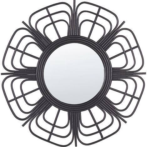 Espejo de pared de ratán negro 60 cm forma de sol boho sala de estar dormitorio Pasaku (1/5)