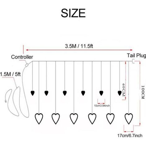 Rideau Lumineux LED - Forme Coeur - 138 LED Blanc Chaud - 3 M - 8 Modes Éclairage - Décoration Fête Mariage Noël (1/5)