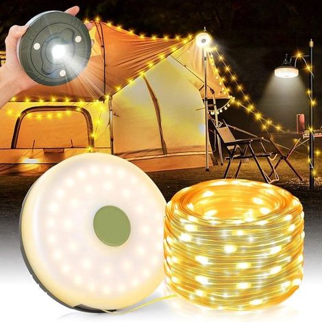 10 Meter lange LED-Lichterkette fürs Camping Wasserdichte einziehbare LED-Zeltbeleuchtung Weihnachtsbeleuchtung USB-aufladbar Warmweiß Für Balkon (1/5)
