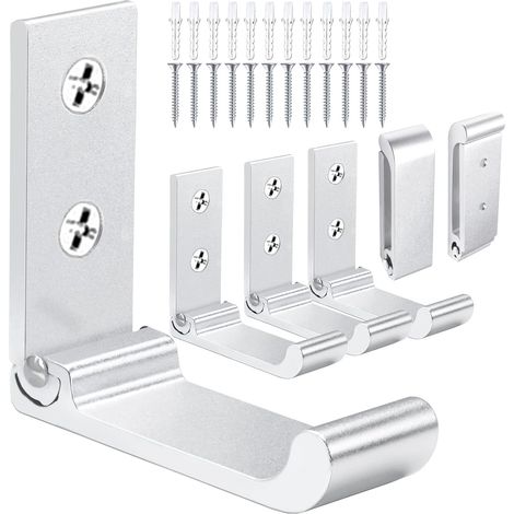 Ganchos de pared plegables de aluminio para colgar abrigos, toallas de baño y auriculares (6 unidades plateadas) (1/5)