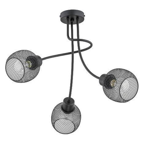 Alfa PLENA Rustic Industrial Ceiling Light, Black Metal Mesh 3-Shade Pendant/Flush Mount, 3xE27 Bulbs Max 15W, Dimmable, 45cm H x 46cm W 220-240V, for Living Room Kitchen Dining