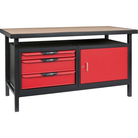 KS Tools - Etabli professionnel d'atelier 1 porte et 3 tiroirs, L. 1,5m - 865.0140