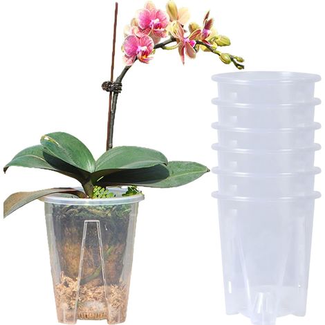 Lot de 6 pots de fleurs transparents, pots pour orchidées transparents, pots en plastique pour fleurs et plantes avec trous de drainage, pot en plastique aéré pour orchidées avec fentes, pots de pépin (1/5)