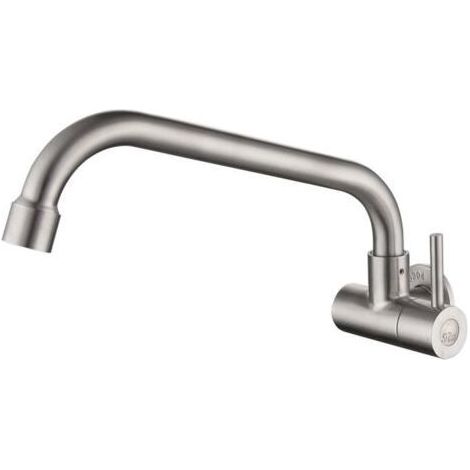 Paar einzelne, wandmontierte Kaltwasser-Wischmoppköpfe mit verlängerter Länge für Pool, Balkon oder Waschbecken, mit Spritzschutz, 21 cm, silberfarben, TONCHEAN (1/5)
