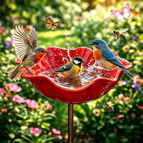 Mangiatoia per uccelli in metallo con motivo floreale, paletto da giardino fatto a mano, mangiatoia per uccelli da esterno, giardino, cortile, patio (1/5)