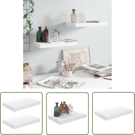 The Living Store Schweberegale 2 Stk. Hochglanz-Weiß 40x23x3,8 cm MDF - Schweberegale - Wandregale - Regalset - Wohnwandgestaltung - Dekorationsideen (1/5)