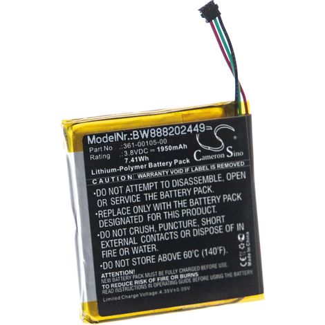 vhbw batteria sostituisce Garmin 361-00105-00 per GPS computer da bicicletta tachimetro bici (1950mAh, 3,8V, Li-Poly)