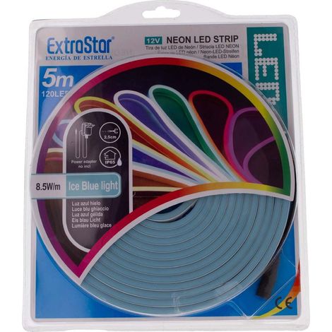 Striscia LED Neon 5M 8.5W/M 12V 120LED Modellabile e Tagliabile IP65 Angolazione 120°, 9 Colori Disponibili (Ice Blu)