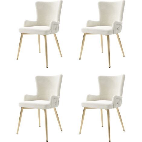Chaises de salle à manger en velours, lot de 4, fauteuils de salon/chambre luxueux avec quatre pieds de support en métal doré, beige[OLD SKU:N634P184684A-4] (1/5)
