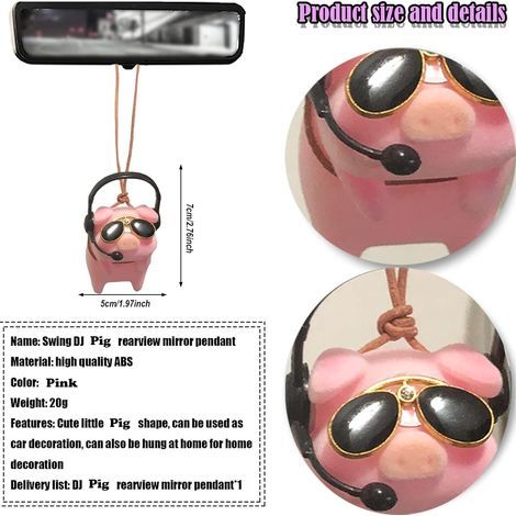 Colgante de cerdito para espejo retrovisor de coche, adorno colgante para espejo retrovisor de coche, decoración para coche, accesorios de decoración para el interior del coche para mujeres y hombres. (1/5)