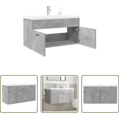 vidaXL Vasque encastrée -  Armoire lavabo de salle de bain avec bassin intégré gris béton (1/5)