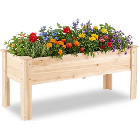 Bac de culture surélevé en bois sapin naturel avec pieds et trous de drainage, bac potager extérieur pour légumes et fleurs (1/5)