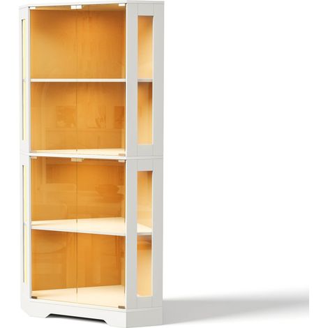 Hoher Küchenschrank 165 cm aus weißem MDF mit LED, Steckdose, Flaschenregal und Vitrine (1/5)