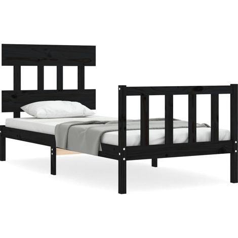 Maison Exclusive - Massivholzbett mit Kopfteil Schwarz (1/5)