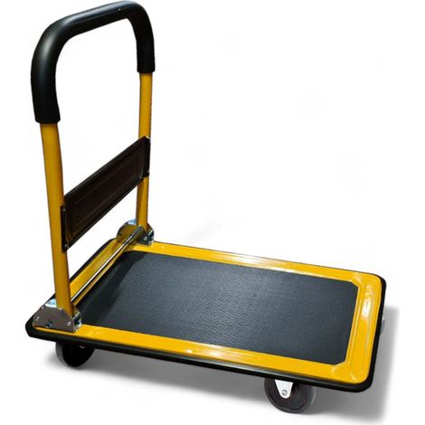 Carrello portatutto a piattaforma con struttura in ferro e capacità 100 kg ruote in gomma piena e manubrio pieghevole (1/4)