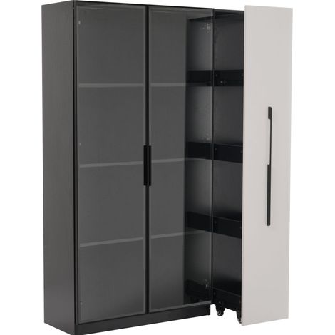 Multifunktionales Möbel mit LED-Glasvitrine 110,5 x 35 x 160 cm, Weiß und Schwarz, MDF (1/5)